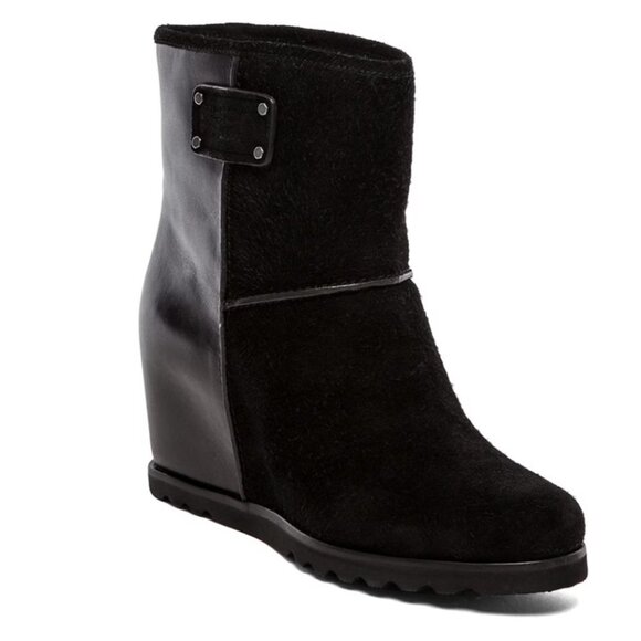 Marc Jacobs Black Suede and Leather Boots Booties Wedge Platform Black - Picture 1 of 12